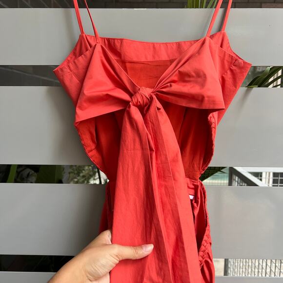 Johanna Ortiz Red Cut Out Poplin Midi Dress Size M - Picture 4 of 6